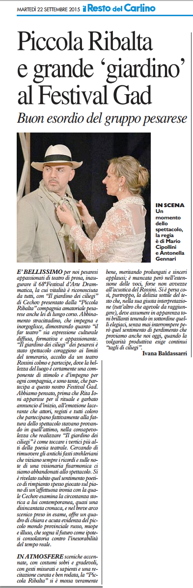 2015 09 22 Il resto del Carlino Piccola Ribalta grande giardino
