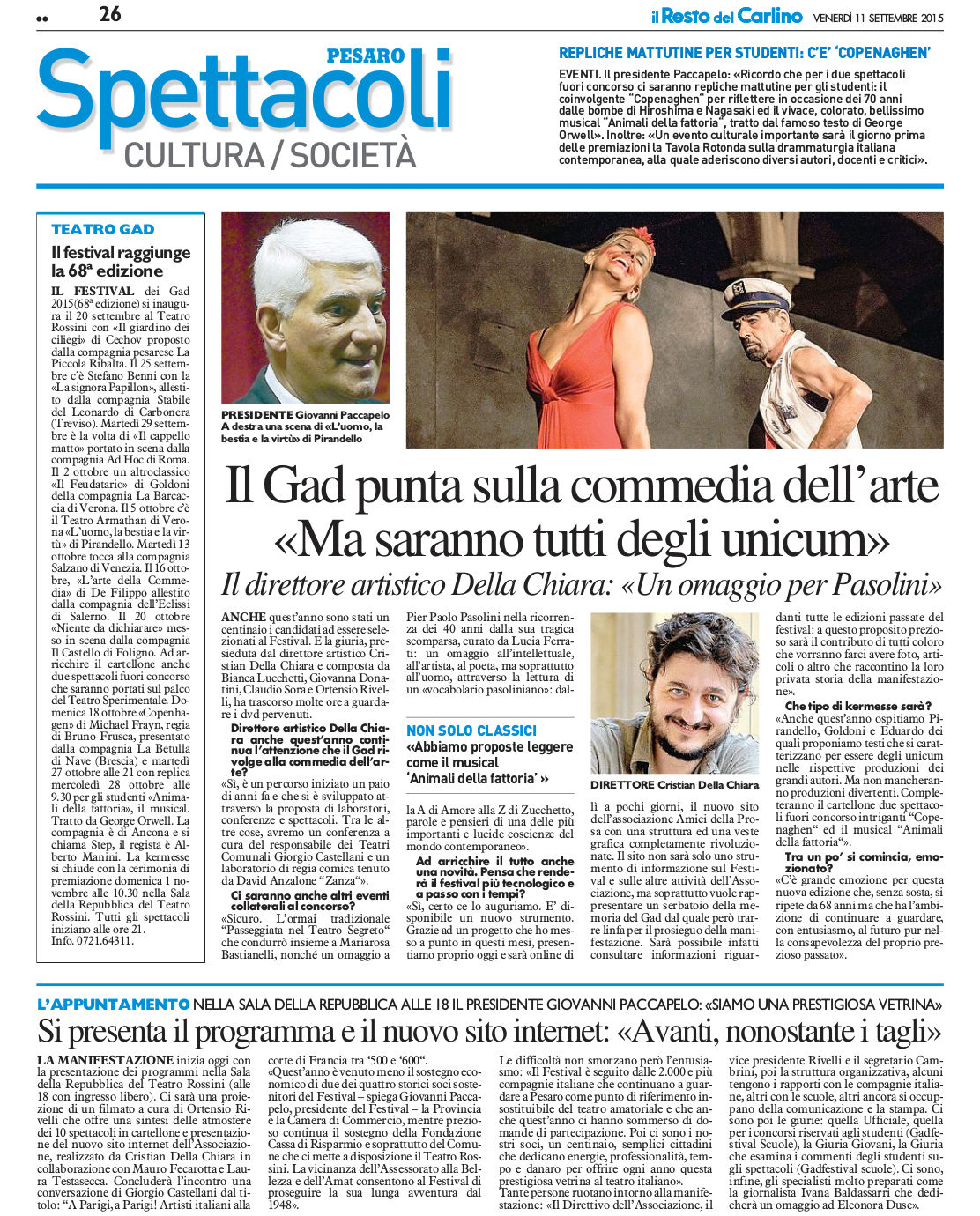 2015 09 11 Resto del Carlino Presentazione Festival