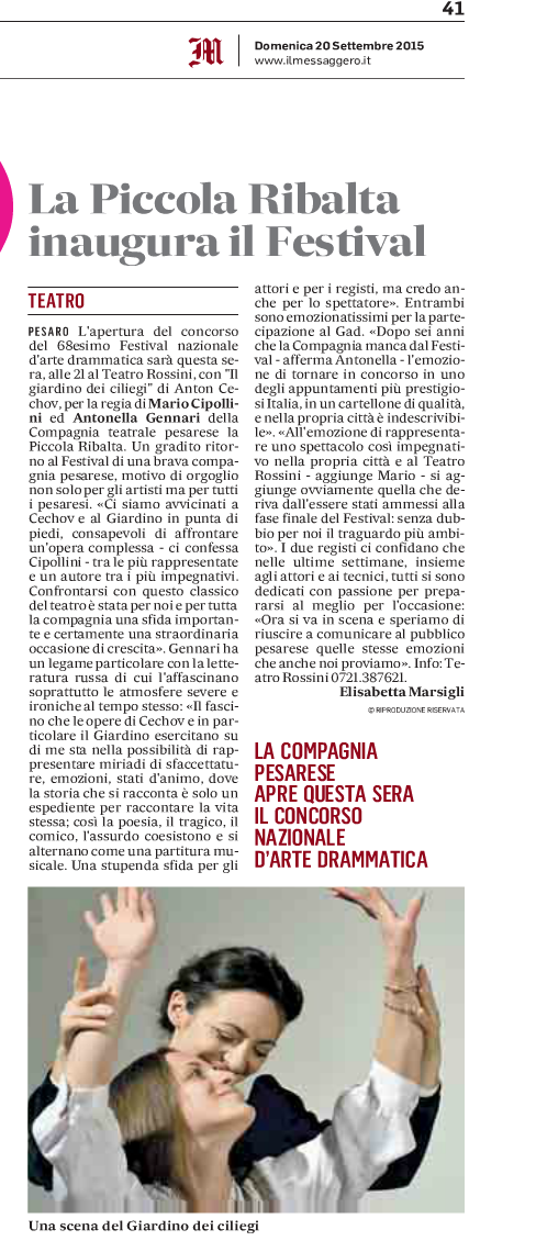 2015 09 201 Il Messaggero La Piccola Ribalta inaugura il Festival