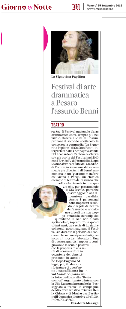 2015 09 25 Il Messaggero Festival di Arte Drammatica a Pesaro lassurdo di Benni