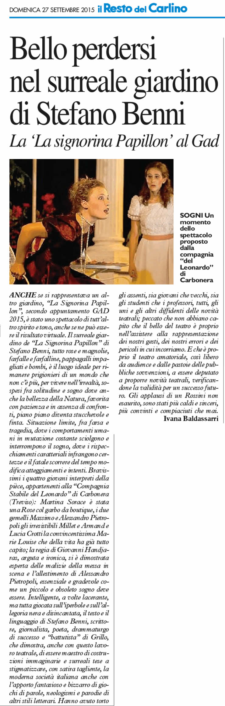 2015 09 27 Il resto del Carlino Bello perdersi nel surreale giardino di Stefano Benni