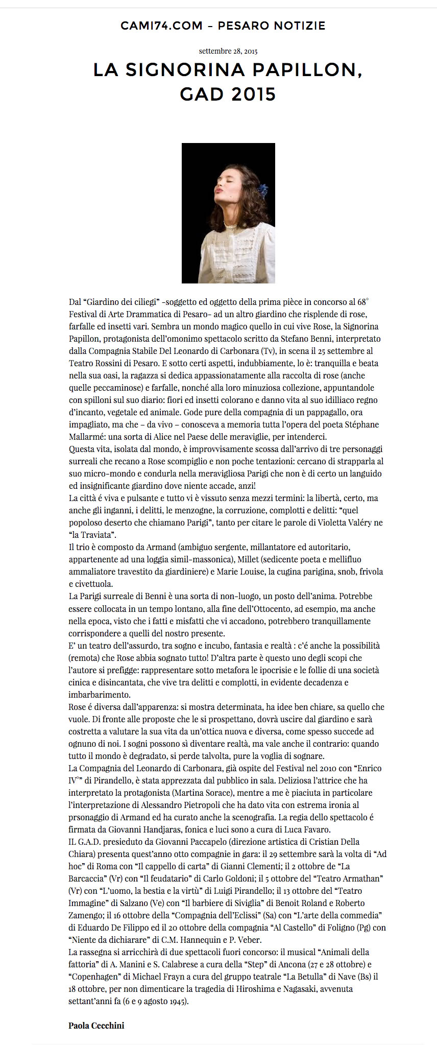 2015 09 28 Pesaro Notizie La signorina Papillon GAD 2015