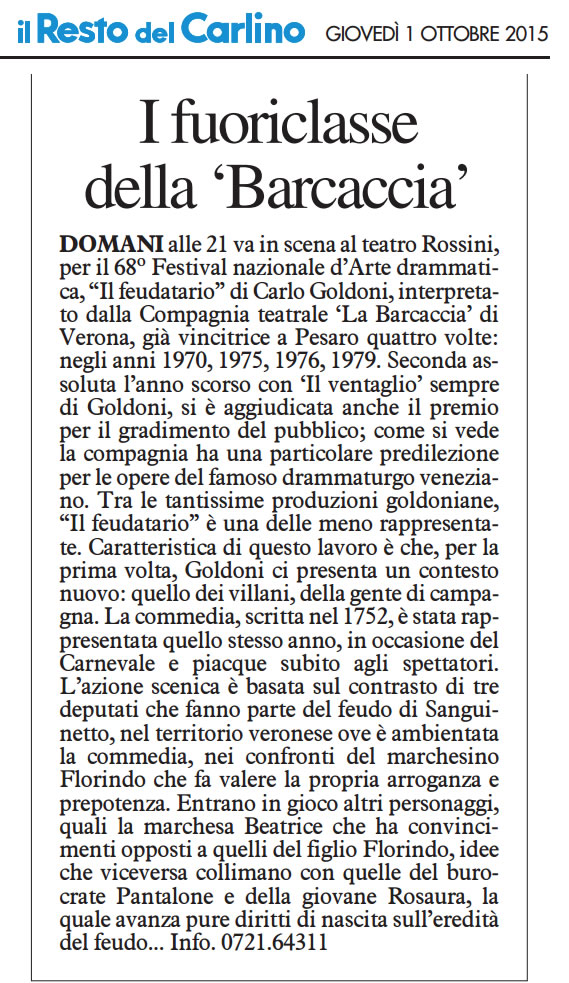 2015 10 01 Il Resto del Carlino I fuoriclasse della Barcaccia