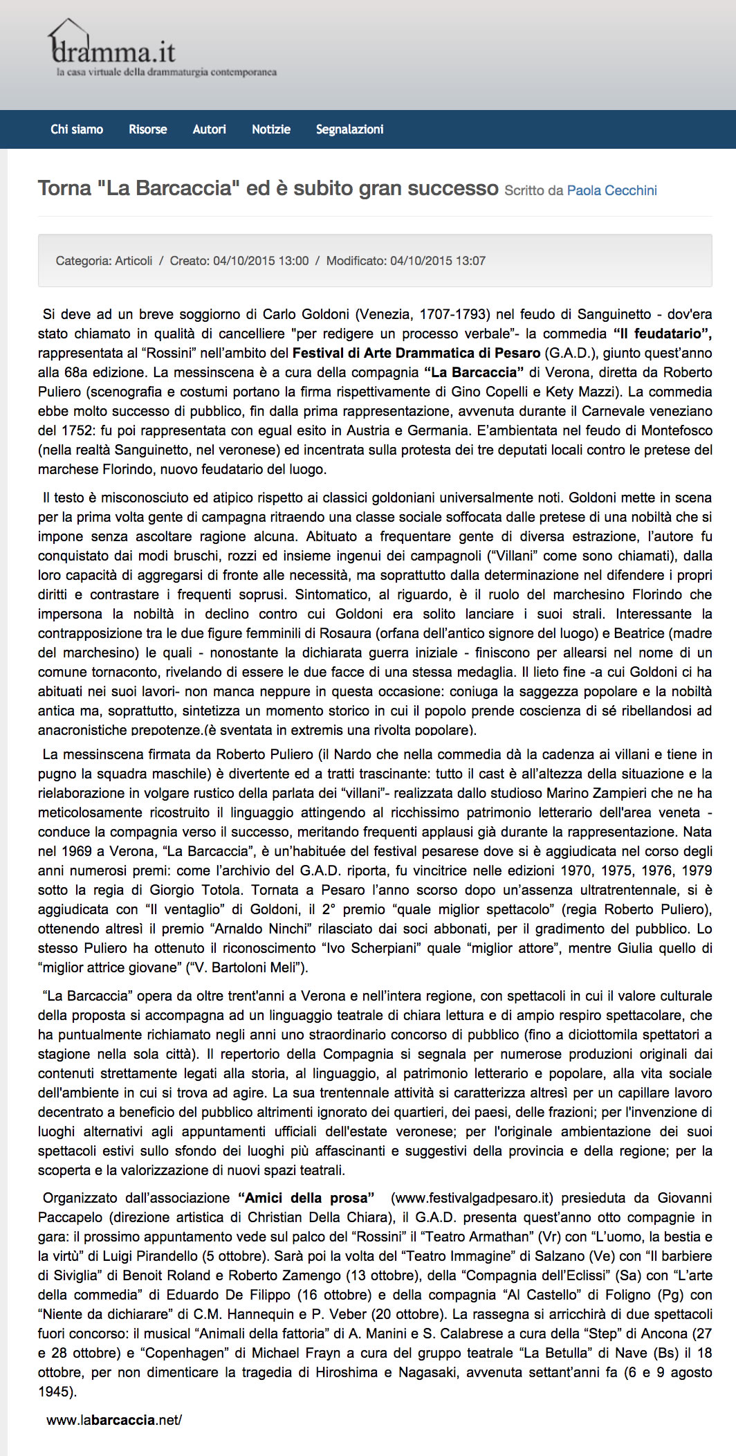 2015 10 03 Il Dramma Torna la Barcaccia ed e subito gran successo