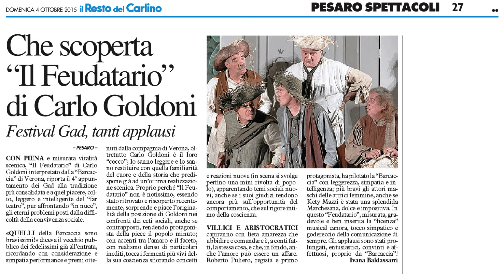 2015 10 04 Il resto del Carlino Che scoperta il feudatario di Carlo Goldoni