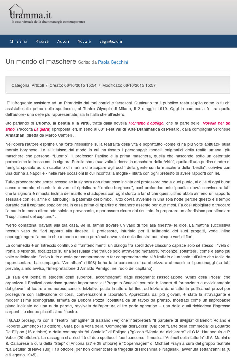 Un mondo di maschere - Dramma.it