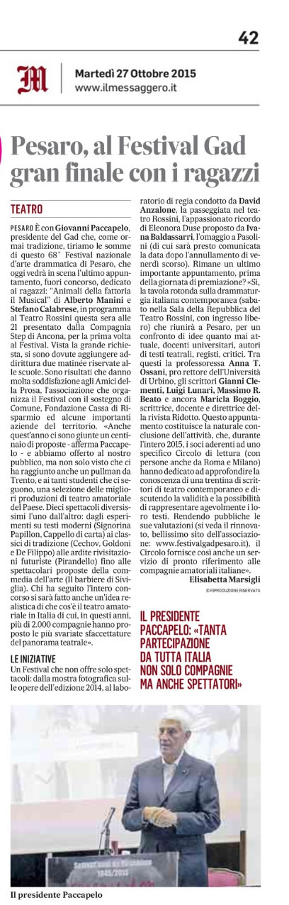 2015 10 27 Il Messaggero GAD gran finale con i ragazzi