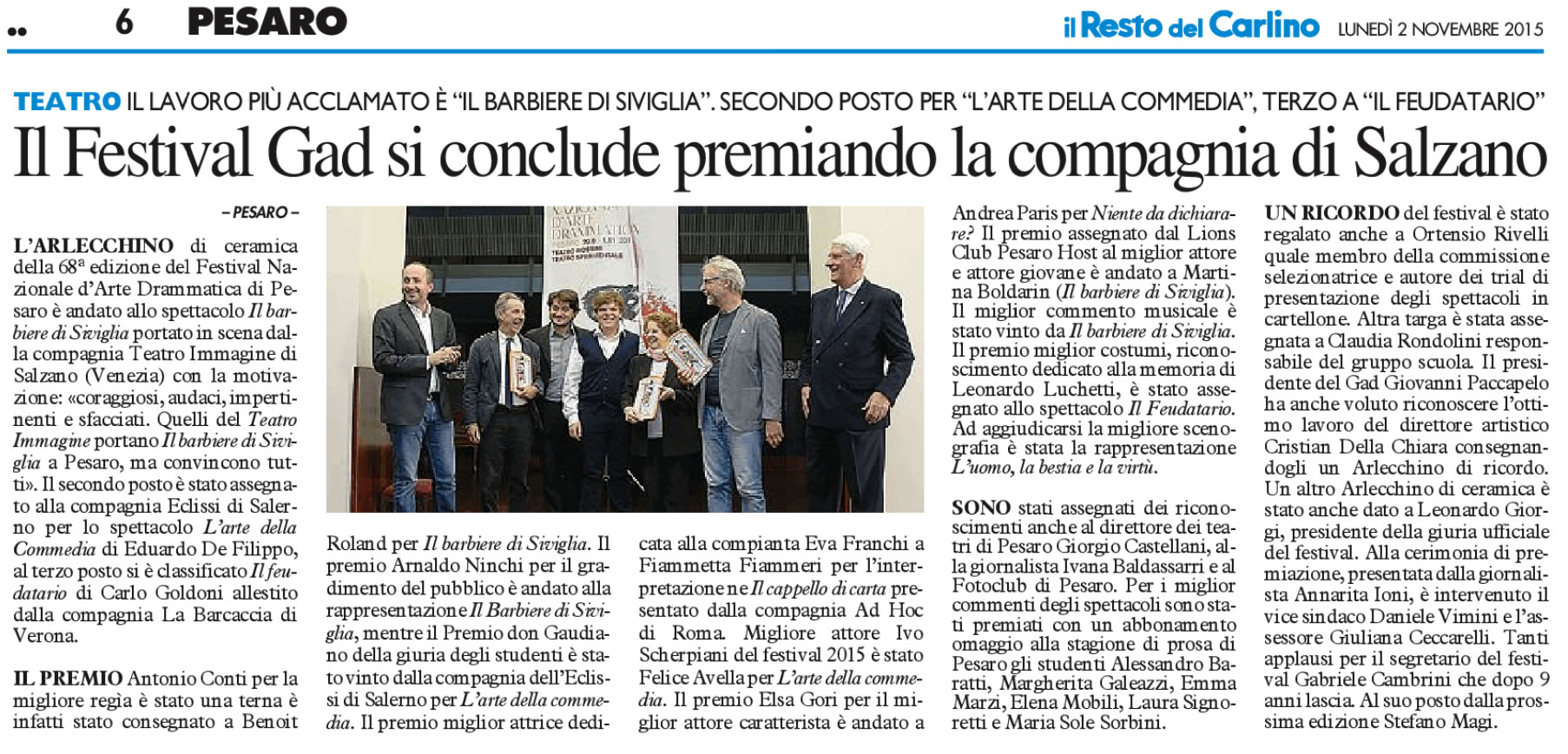 2015 11 02 Il Resto del Carlino Il gestival GAD si conclude