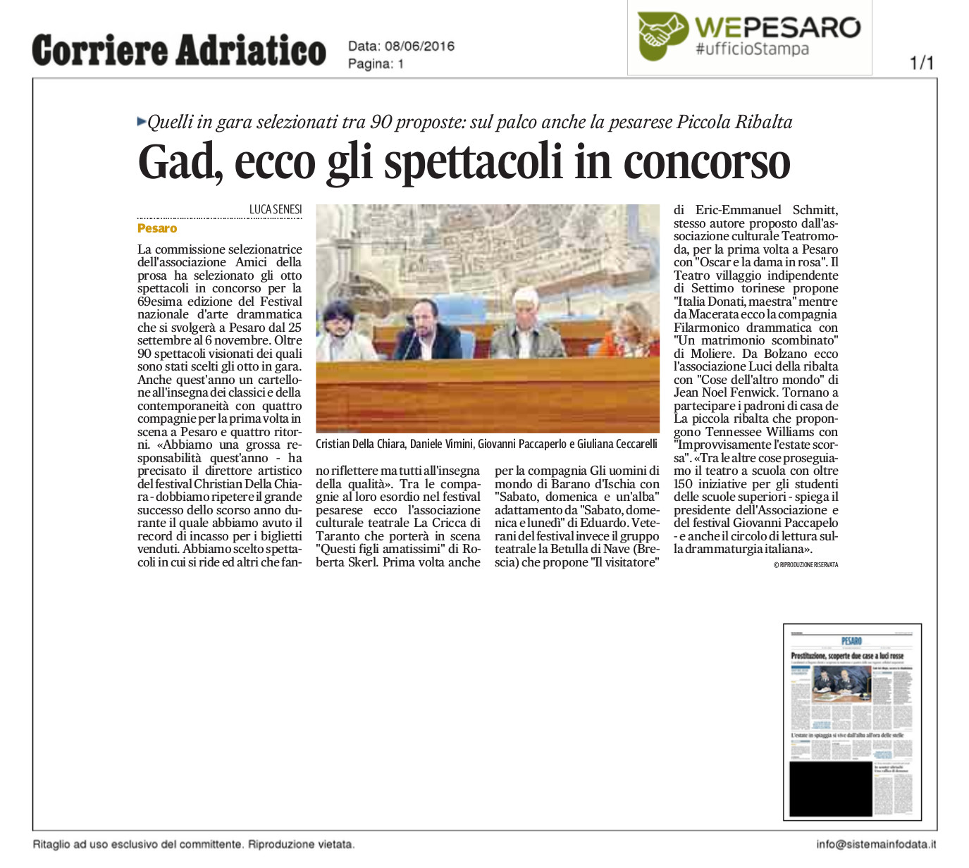 08-06-2016 CORRIERE ADRIATICO Gad ecco gli spettacoli in concorso