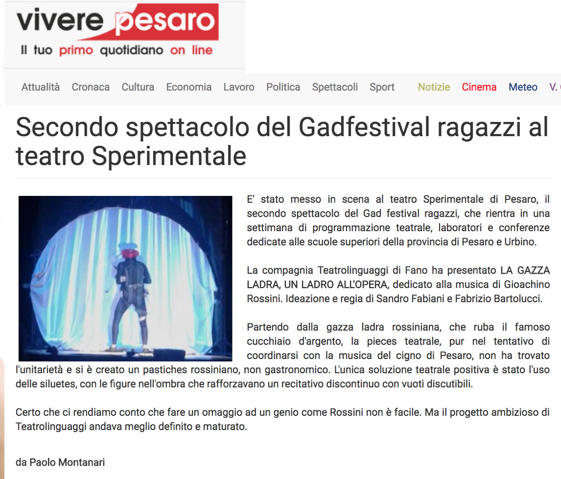 2016 10 16 Vivere Pesaro Secondo spettacolo GadFestival ragazzi allo Sperimentale