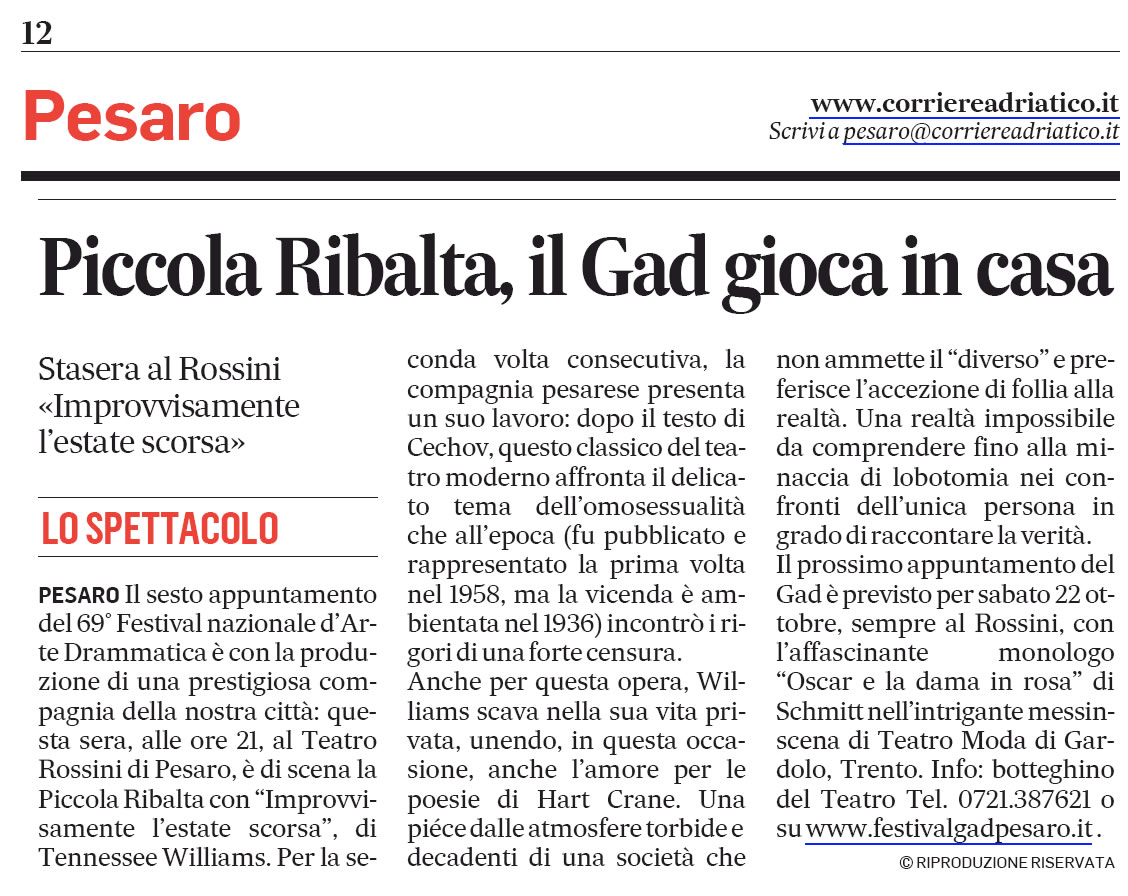2016 10 18 Corriere adriatico Piccola Ribalta il gad gioca in casa