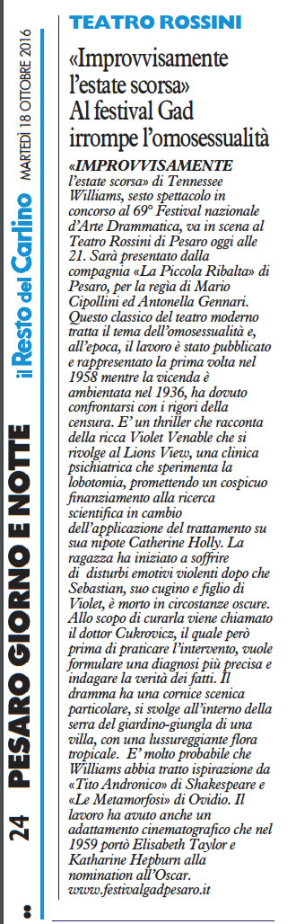 2016 10 18 Il Resto del Carlino Improvvisamente lestate scorsa Al festival Gad irrompelomosessualita
