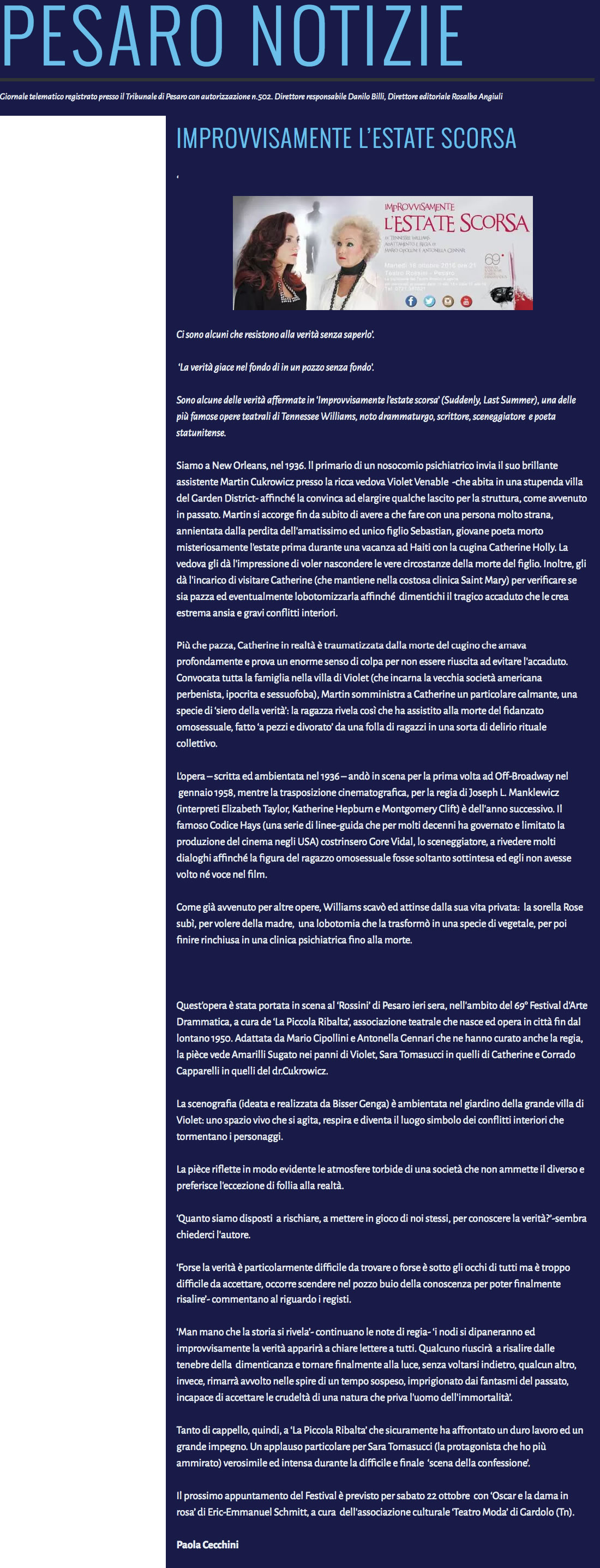 2016 10 19 Pesaro Notizie Improvvisamente lestate scorsa