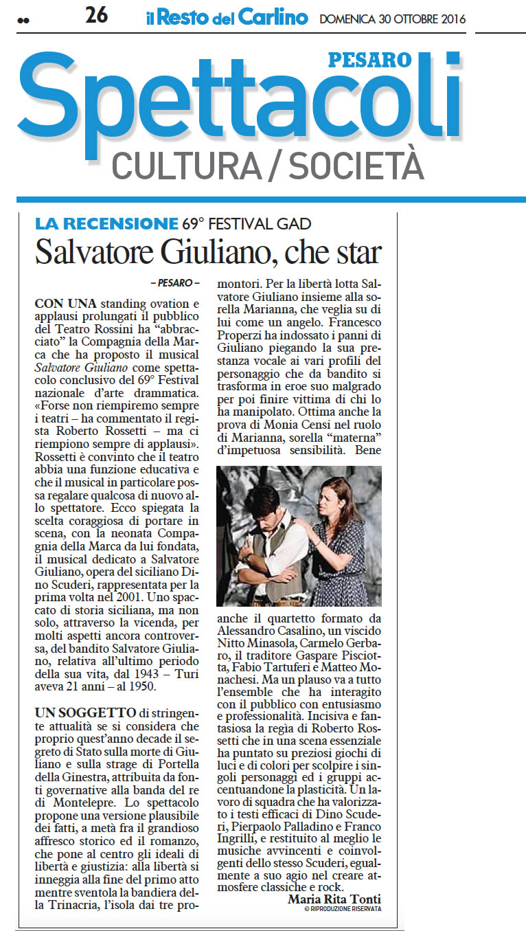 2016 10 30 Il Resto del Carlino Salvatore Giuliano che star