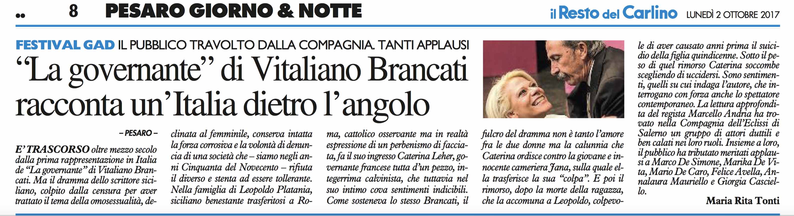 2017 10 02 IlResto del Carlino La governante