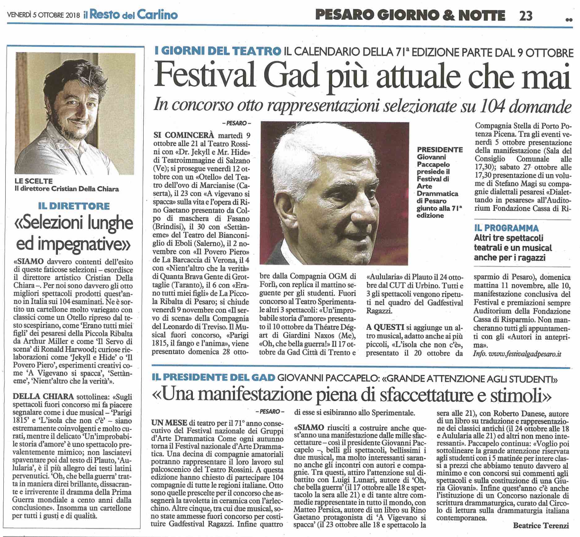2018 10 05 Il resto del Carlino Presentazione71GAD